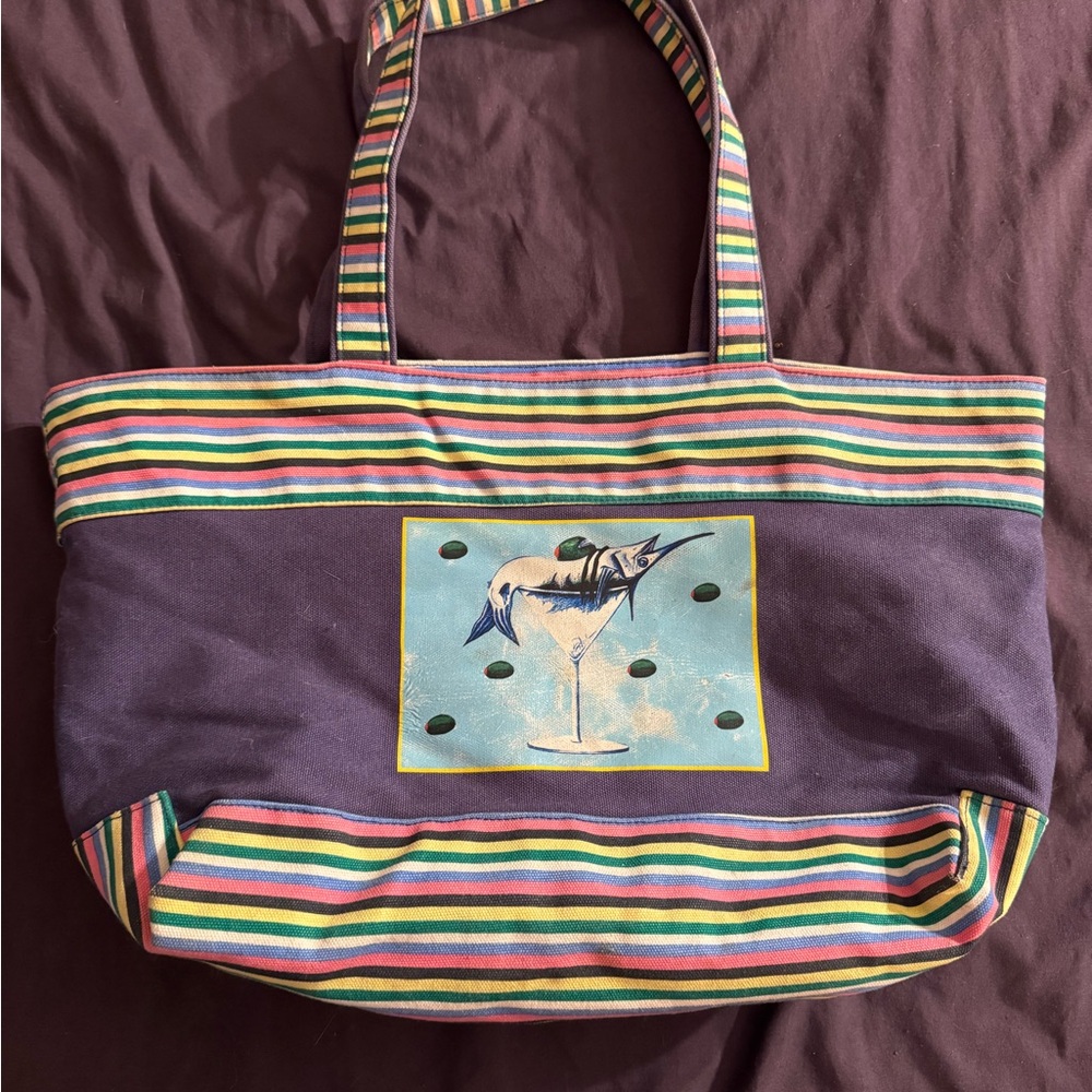 Great republic Striped BeachTote Bag With Swordfish in a Martini Glass Design